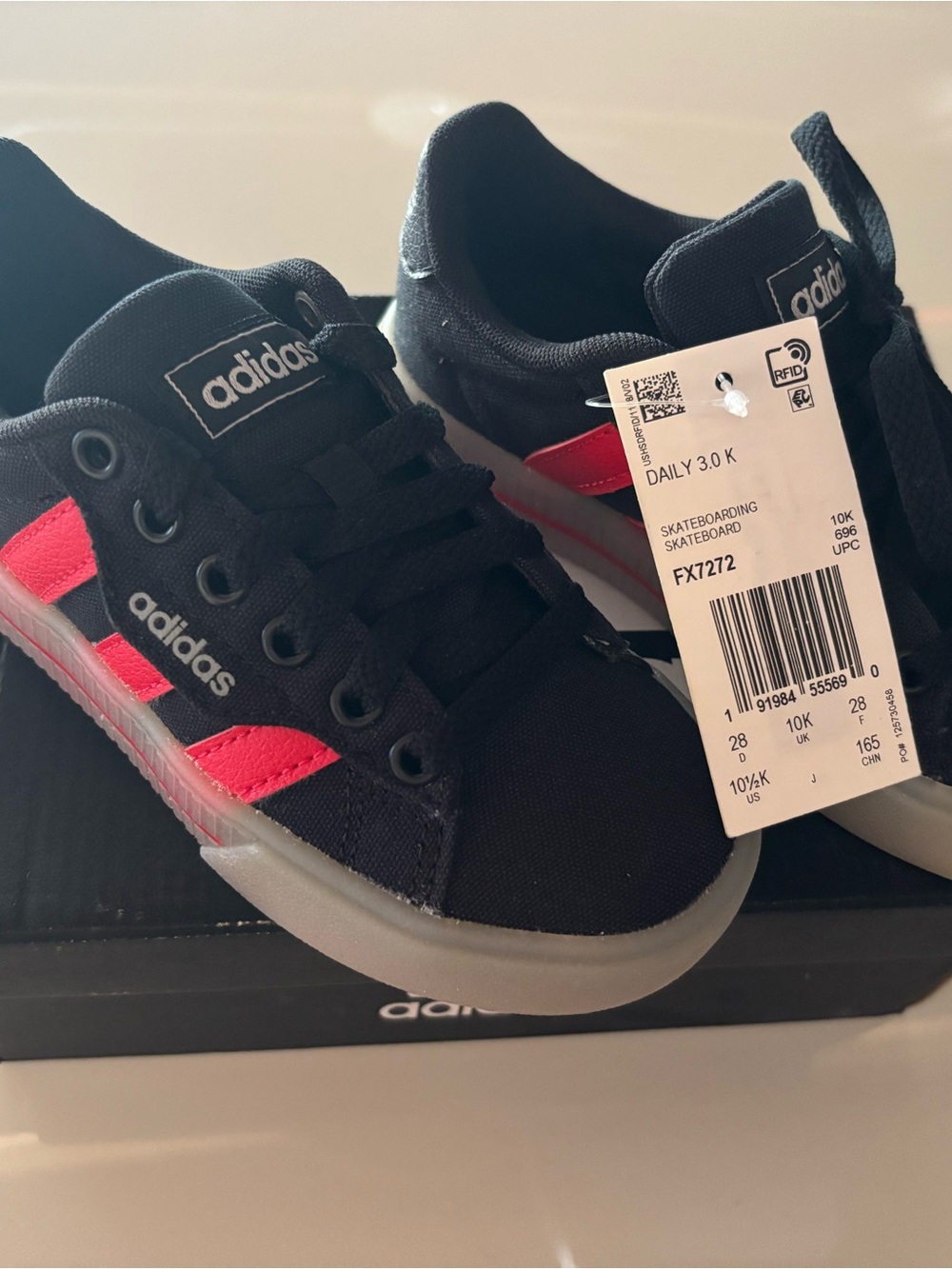 adidas Kids Black Sneakers with Pink Accents